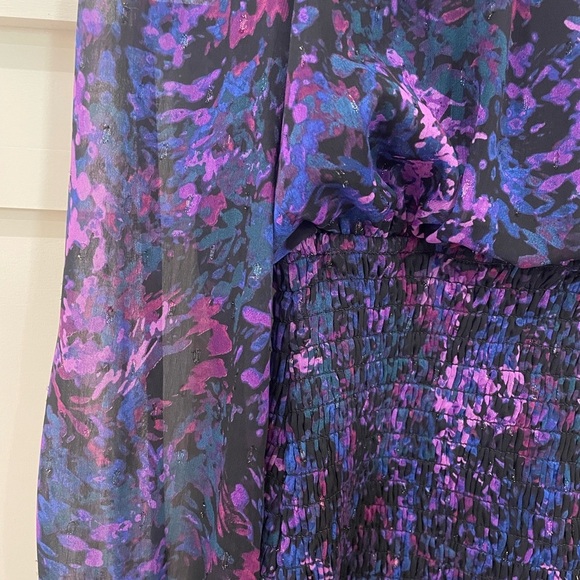 Aqua Purple Pattern Smocked Mini Dress Long Sleeves High Neck Size Small - Picture 6 of 13